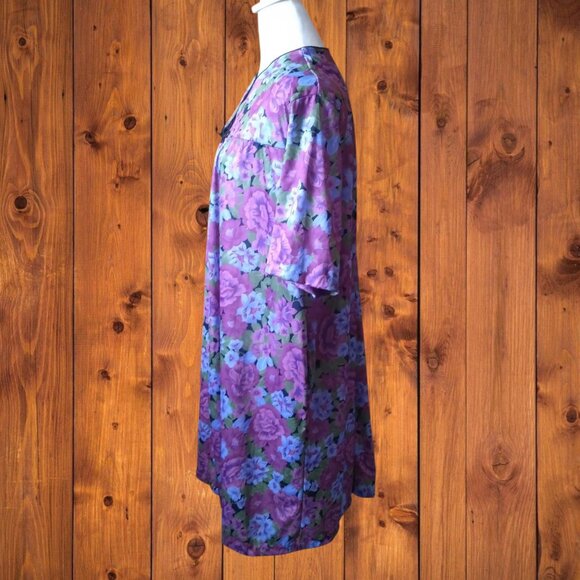 Lady Camille Women's Large Short Sleeve Floral Nightgown Partial Zip Vintage - Picture 6 of 7